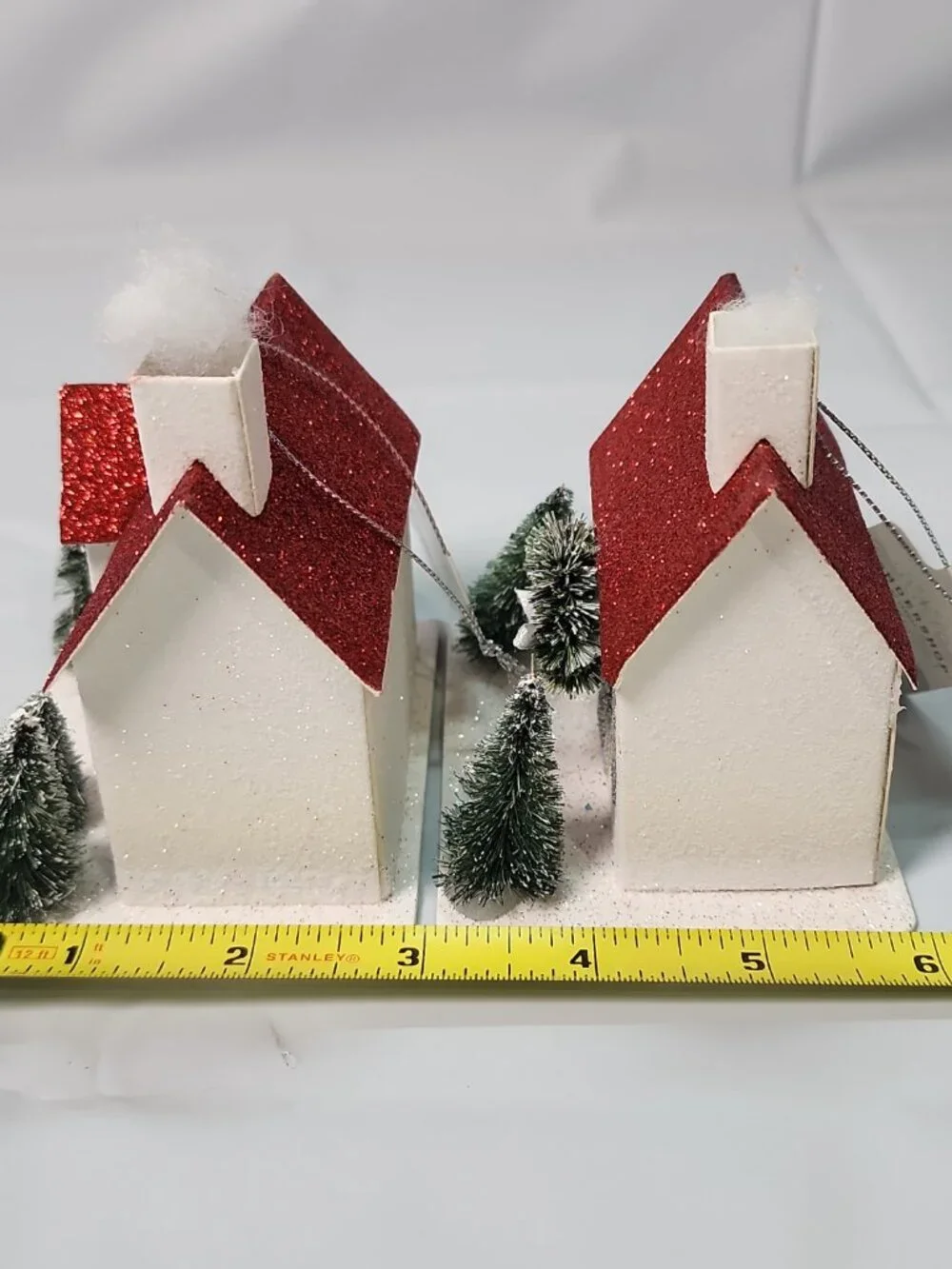 Target Wondershop 2 Red White Glitter Paper Putz Style House Christmas Ornaments